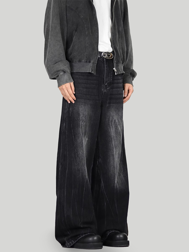 Vintage Washed Straight Leg Jeans for Men, Cleanfit Loose Wide-Leg Casual Pants, 90s Inspired Floor-Length Fashion Bottoms Vintage Washed Straight Leg Jeans for Men, Cleanfit Loose Wide-Leg Casual Pants, 90s Inspired Floor-Length Fashion Bottoms