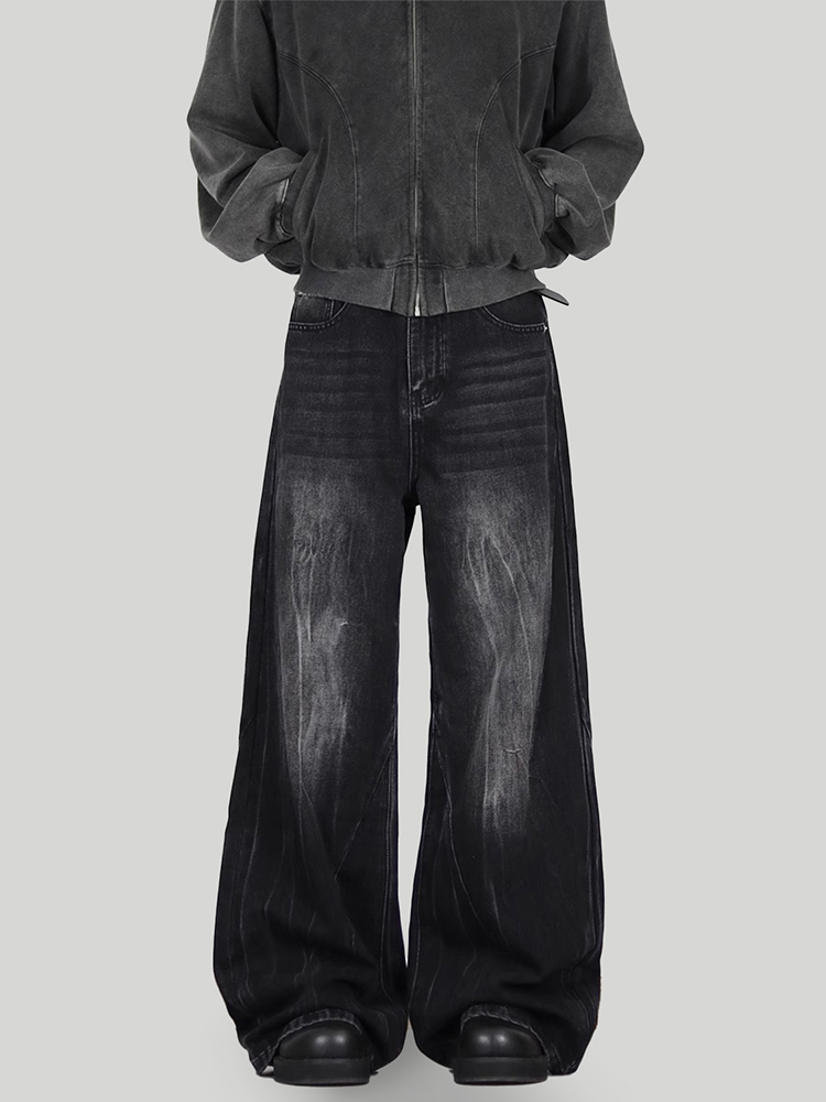 Vintage Washed Straight Leg Jeans for Men, Cleanfit Loose Wide-Leg Casual Pants, 90s Inspired Floor-Length Fashion Bottoms Vintage Washed Straight Leg Jeans for Men, Cleanfit Loose Wide-Leg Casual Pants, 90s Inspired Floor-Length Fashion Bottoms