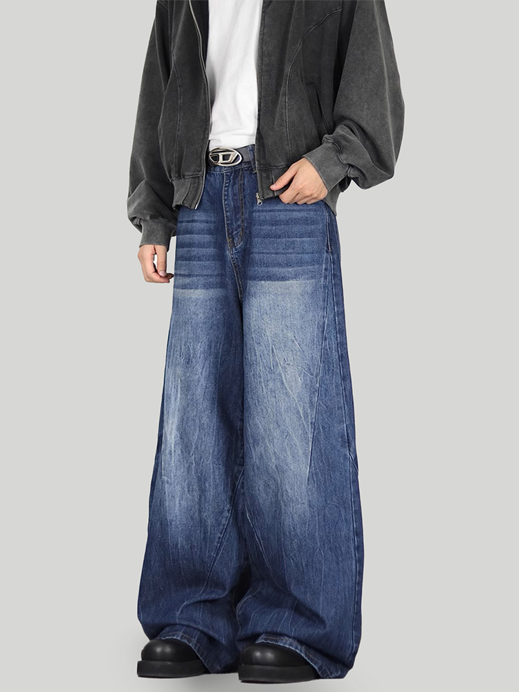 Vintage Washed Straight Leg Jeans for Men, Cleanfit Loose Wide-Leg Casual Pants, 90s Inspired Floor-Length Fashion Bottoms Vintage Washed Straight Leg Jeans for Men, Cleanfit Loose Wide-Leg Casual Pants, 90s Inspired Floor-Length Fashion Bottoms