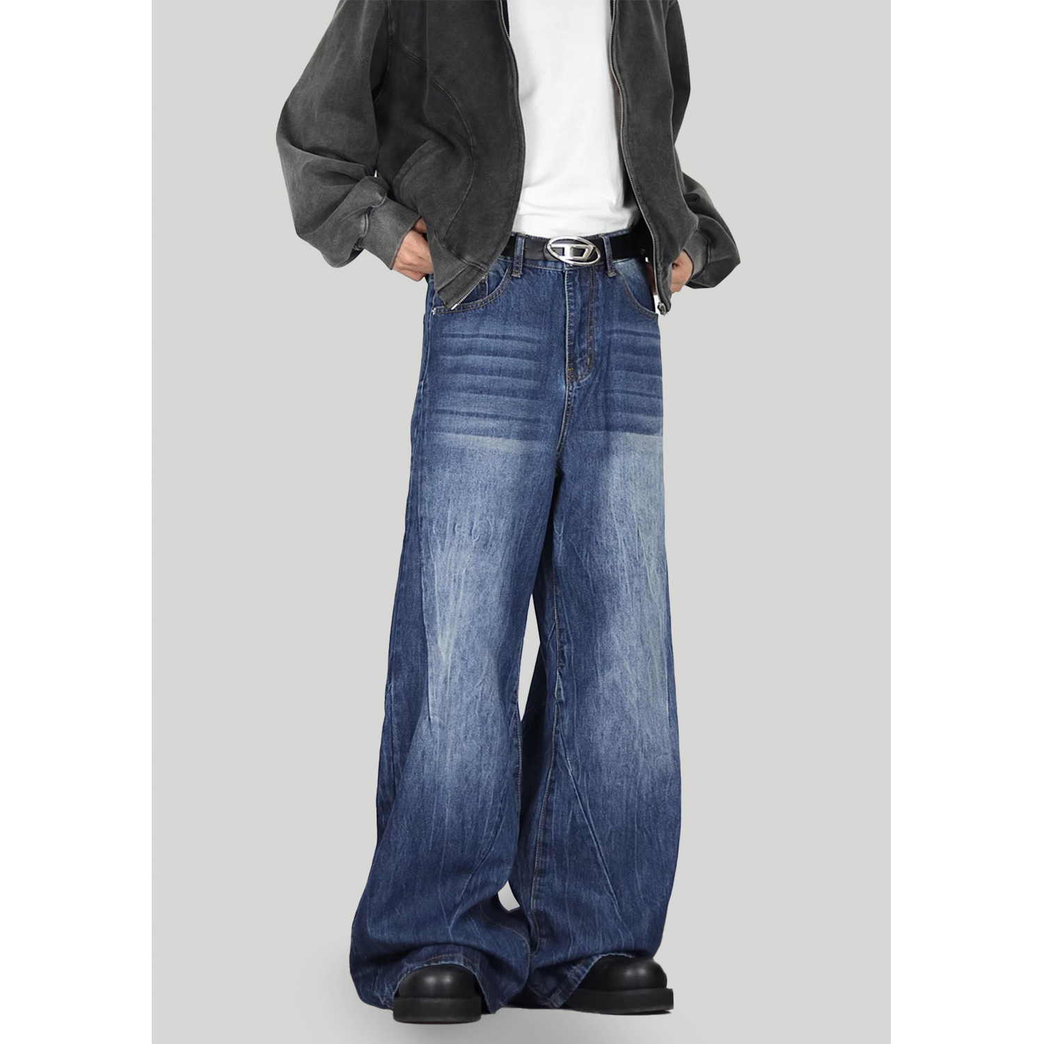 Vintage Washed Straight Leg Jeans for Men, Cleanfit Loose Wide-Leg Casual Pants, 90s Inspired Floor-Length Fashion Bottoms Vintage Washed Straight Leg Jeans for Men, Cleanfit Loose Wide-Leg Casual Pants, 90s Inspired Floor-Length Fashion Bottoms
