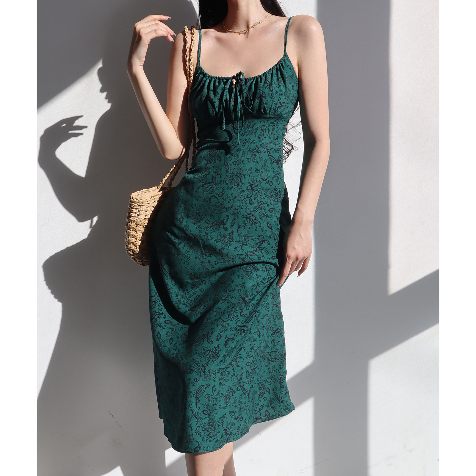 Vintage Yellow Floral Spaghetti Strap High-Waisted Dress - Sexy Slim-Fit French-Style Beach Vacation Dress Vintage Yellow Floral Spaghetti Strap High-Waisted Dress - Sexy Slim-Fit French-Style Beach Vacation Dress