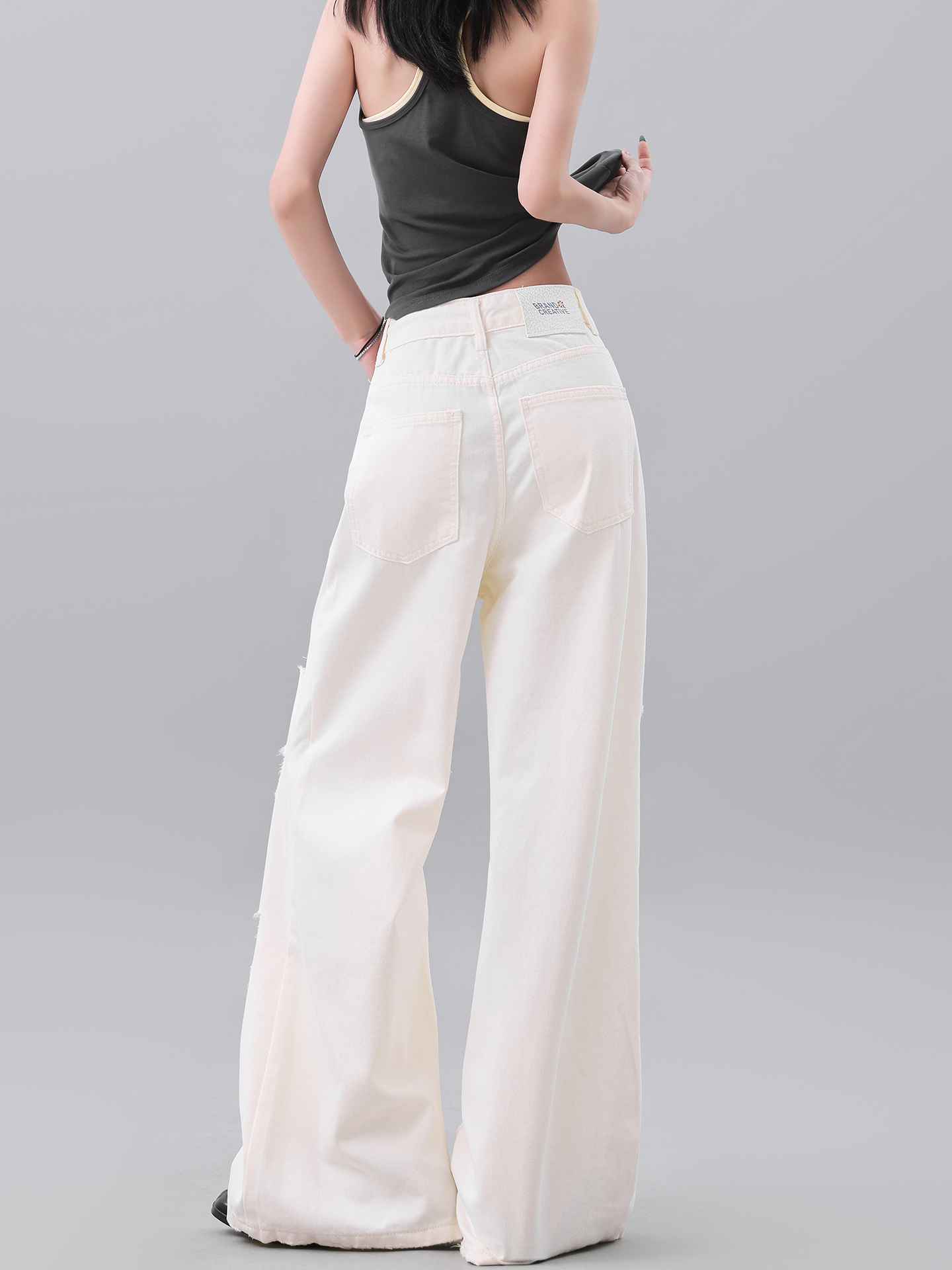 Vintage Yellow Ripped Jeans for Women - Summer Irregular Wash Straight Wide-Leg Pants, 90s Y2K Style Fashion Vintage Yellow Ripped Jeans for Women - Summer Irregular Wash Straight Wide-Leg Pants, 90s Y2K Style Fashion