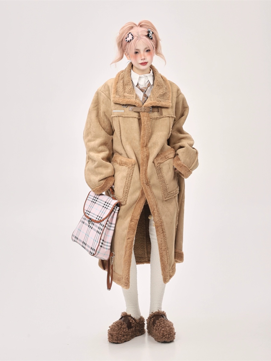 Warm White Fur-Lined Over-the-Knee Thick Coat - Plush Winter Korean Style Jacket for Women