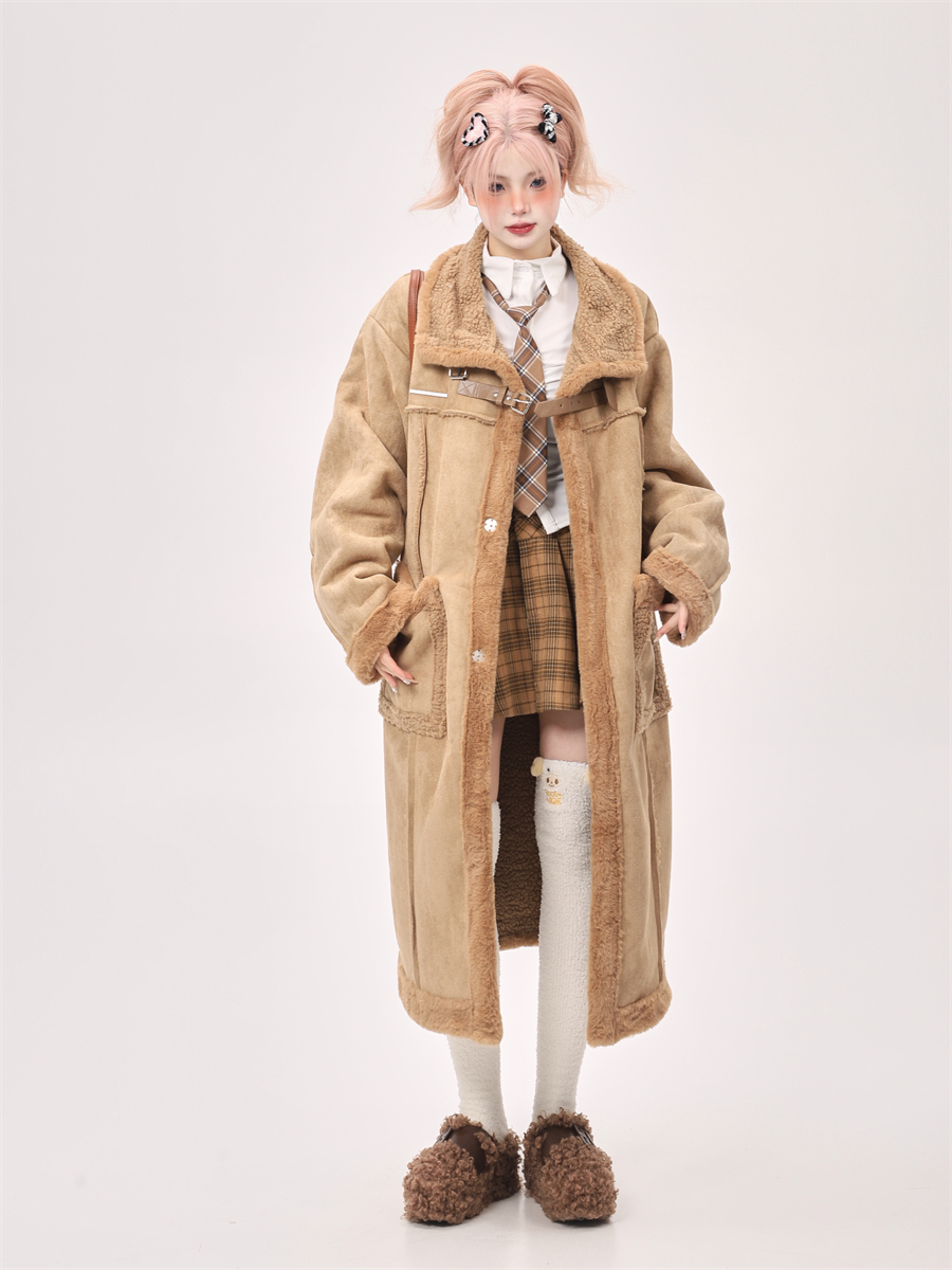 Warm White Fur-Lined Over-the-Knee Thick Coat - Plush Winter Korean Style Jacket for Women