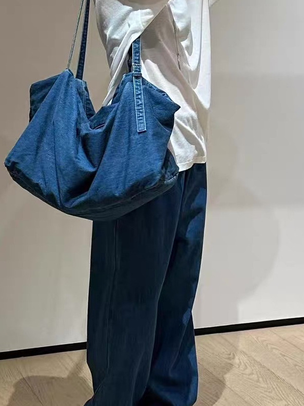 Washed Denim Tote Bag for Women - Versatile Shoulder & Crossbody Style, Large Capacity Commuter Handbag for Everyday Use