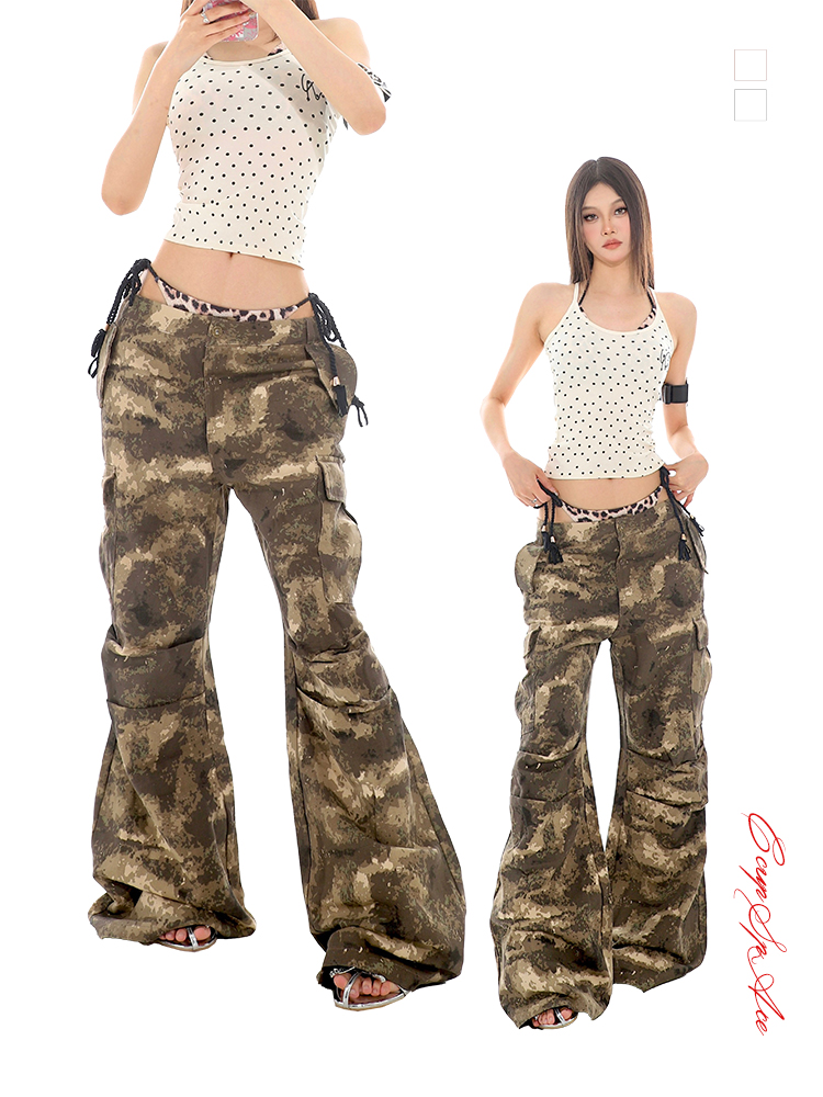 Wasteland Style Camouflage Wide-Leg Casual Pants for Women with Draping Pocket - Structured Workwear 2025 Fashion Trend