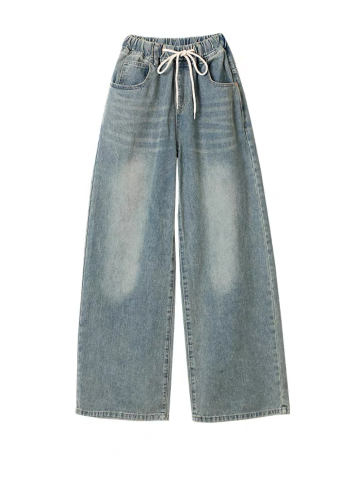 Water-Washed Blue Denim Loose Wide-Leg Pants for Women - Elastic Waist, Slimming Fit, Summer 2025 Fashion Water-Washed Blue Denim Loose Wide-Leg Pants for Women - Elastic Waist, Slimming Fit, Summer 2025 Fashion