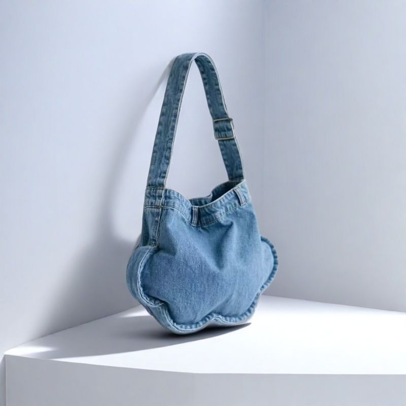 Water-Washed Denim Flower Tote Bag, Large Capacity Minimalist Crossbody for Commuters, Stylish Mobile Phone Shoulder Bag