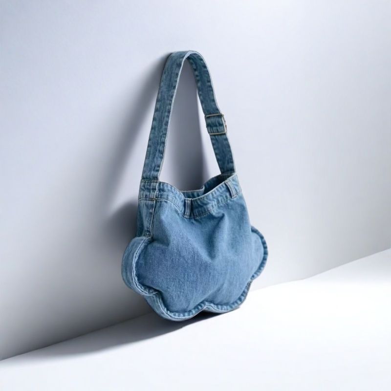 Water-Washed Denim Flower Tote Bag, Large Capacity Minimalist Crossbody for Commuters, Stylish Mobile Phone Shoulder Bag