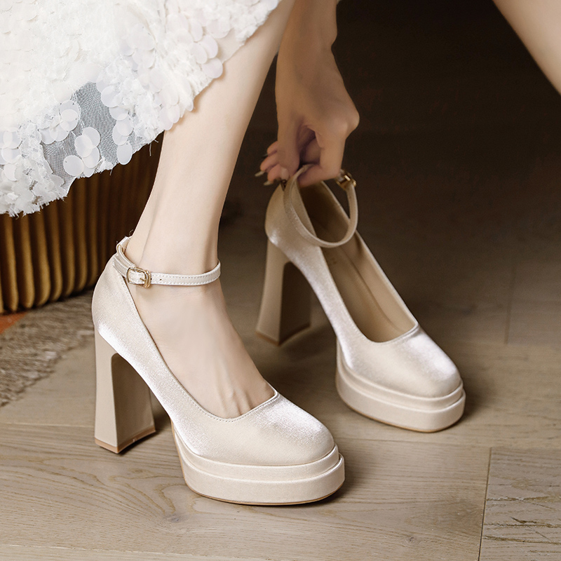 Waterproof Platform High Heels for Women - Thick-Soled Mary Jane Design, Height-Increasing Bridesmaid & Wedding Shoes