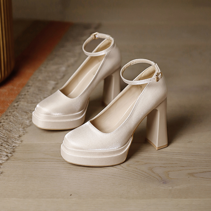 Waterproof Platform High Heels for Women - Thick-Soled Mary Jane Design, Height-Increasing Bridesmaid & Wedding Shoes