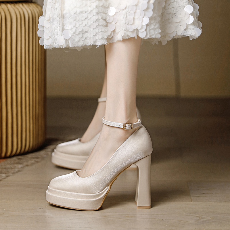 Waterproof Platform High Heels for Women - Thick-Soled Mary Jane Design, Height-Increasing Bridesmaid & Wedding Shoes Waterproof Platform High Heels for Women - Thick-Soled Mary Jane Design, Height-Increasing Bridesmaid & Wedding Shoes