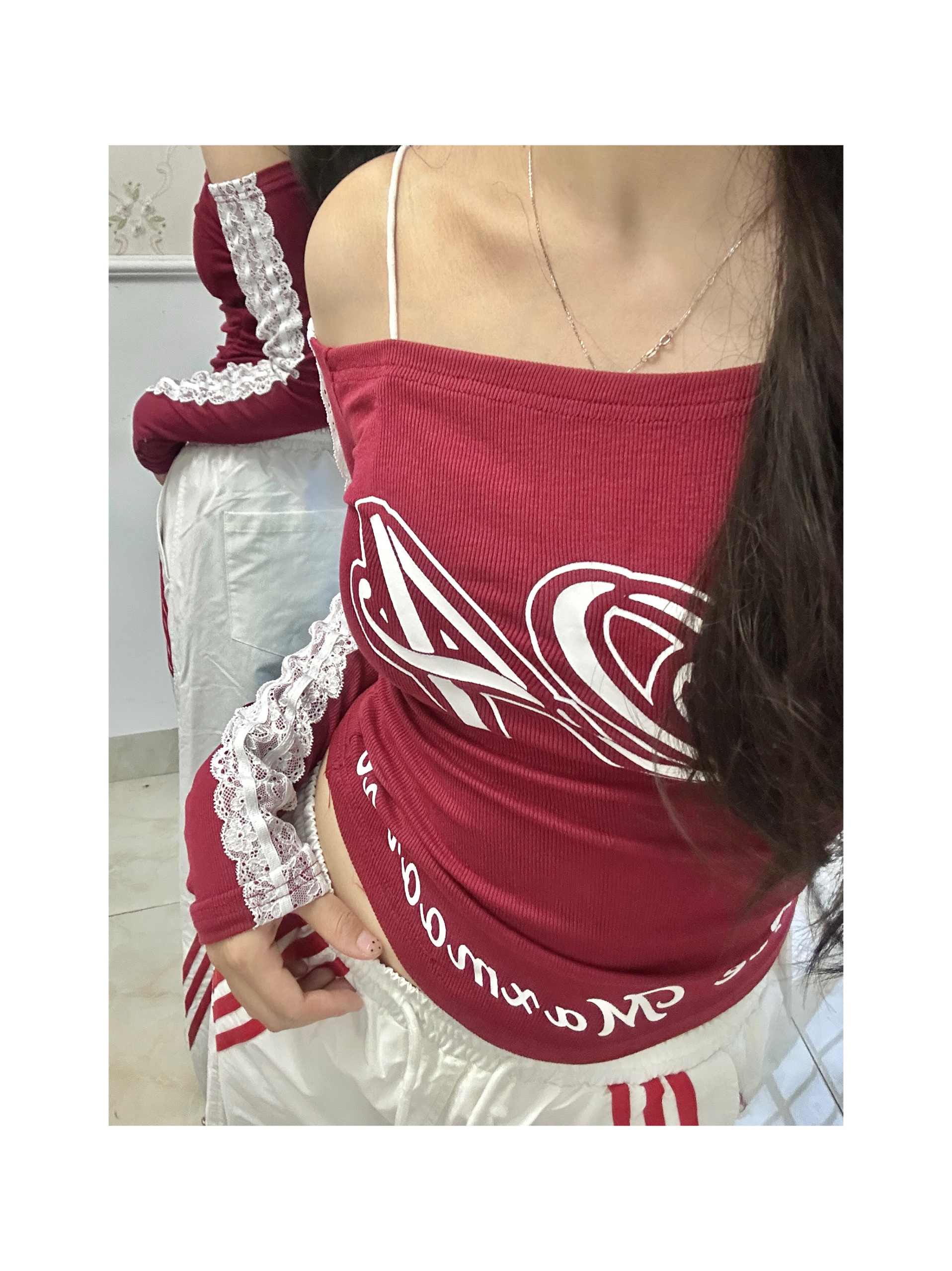 White and Red K-Pop Cargo Pants for Women - Three Stripes Straight-Leg Casual Long Trousers - Trendy Jazz Dance Style White and Red K-Pop Cargo Pants for Women - Three Stripes Straight-Leg Casual Long Trousers - Trendy Jazz Dance Style