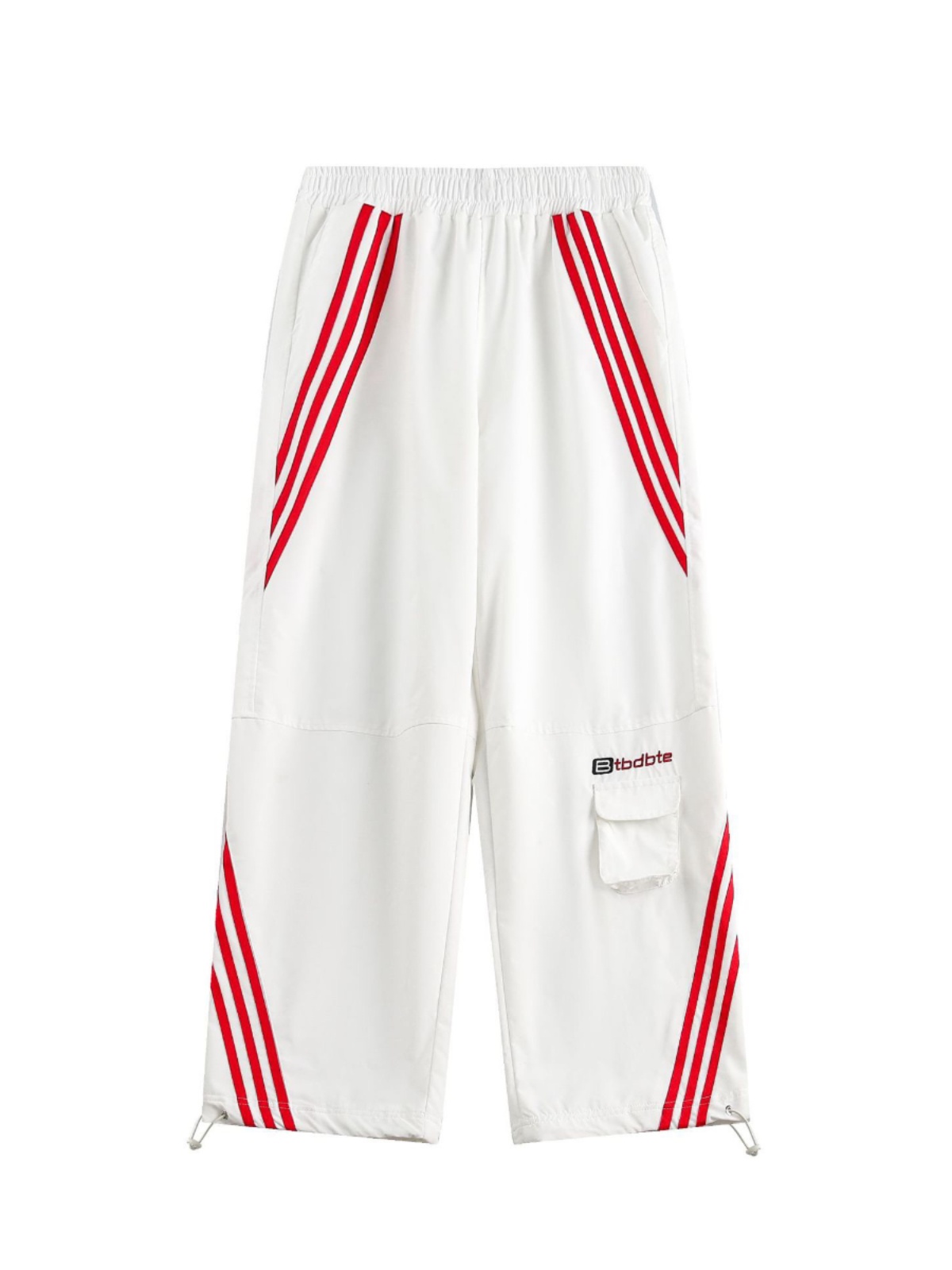 White and Red K-Pop Cargo Pants for Women - Three Stripes Straight-Leg Casual Long Trousers - Trendy Jazz Dance Style White and Red K-Pop Cargo Pants for Women - Three Stripes Straight-Leg Casual Long Trousers - Trendy Jazz Dance Style