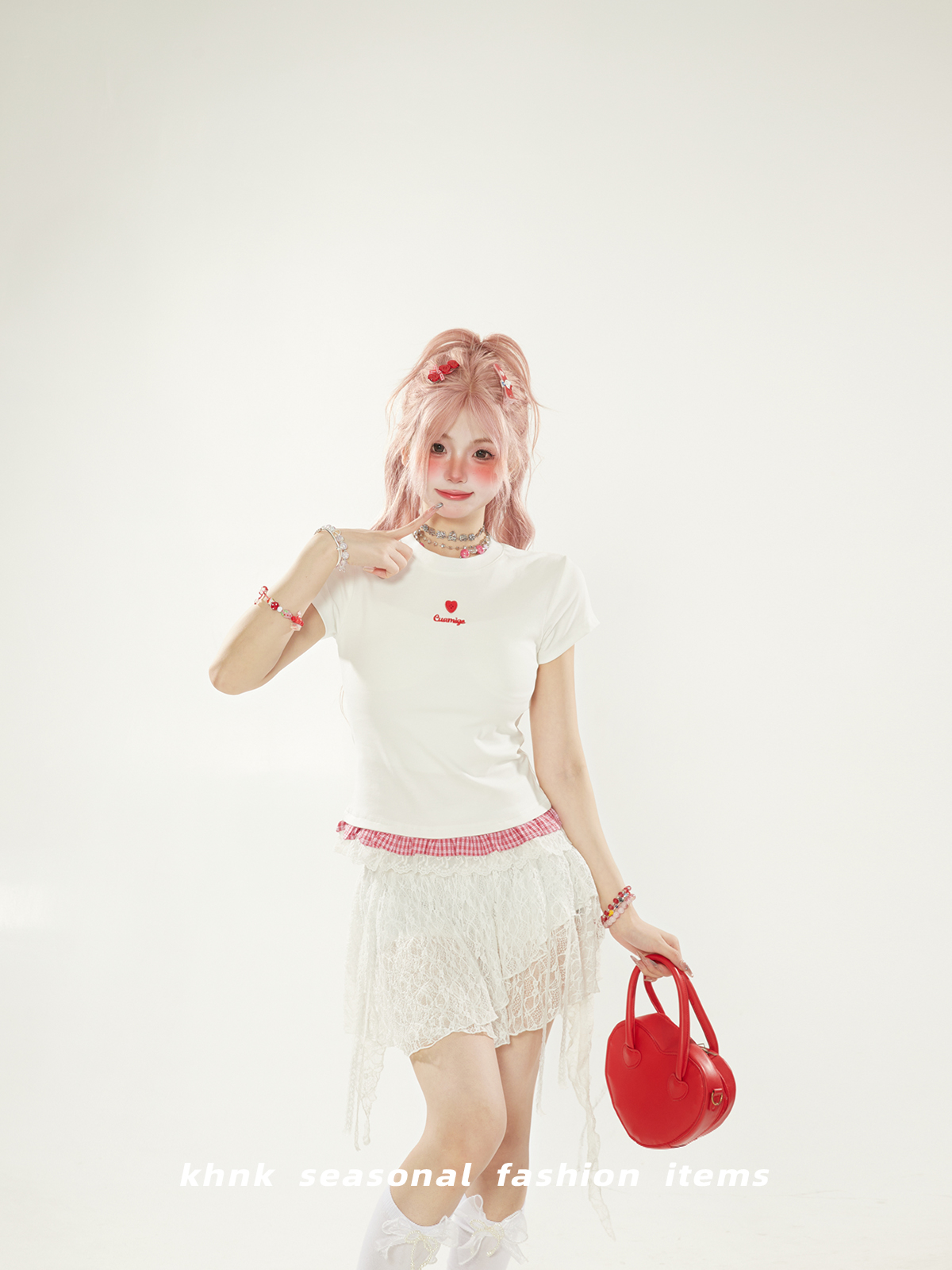 White Checkered Lace Spliced Shoulder Short Sleeve T-Shirt for Women - Summer Dopamine Outfit, Korean Style Slim Fashion Top White Checkered Lace Spliced Shoulder Short Sleeve T-Shirt for Women - Summer Dopamine Outfit, Korean Style Slim Fashion Top