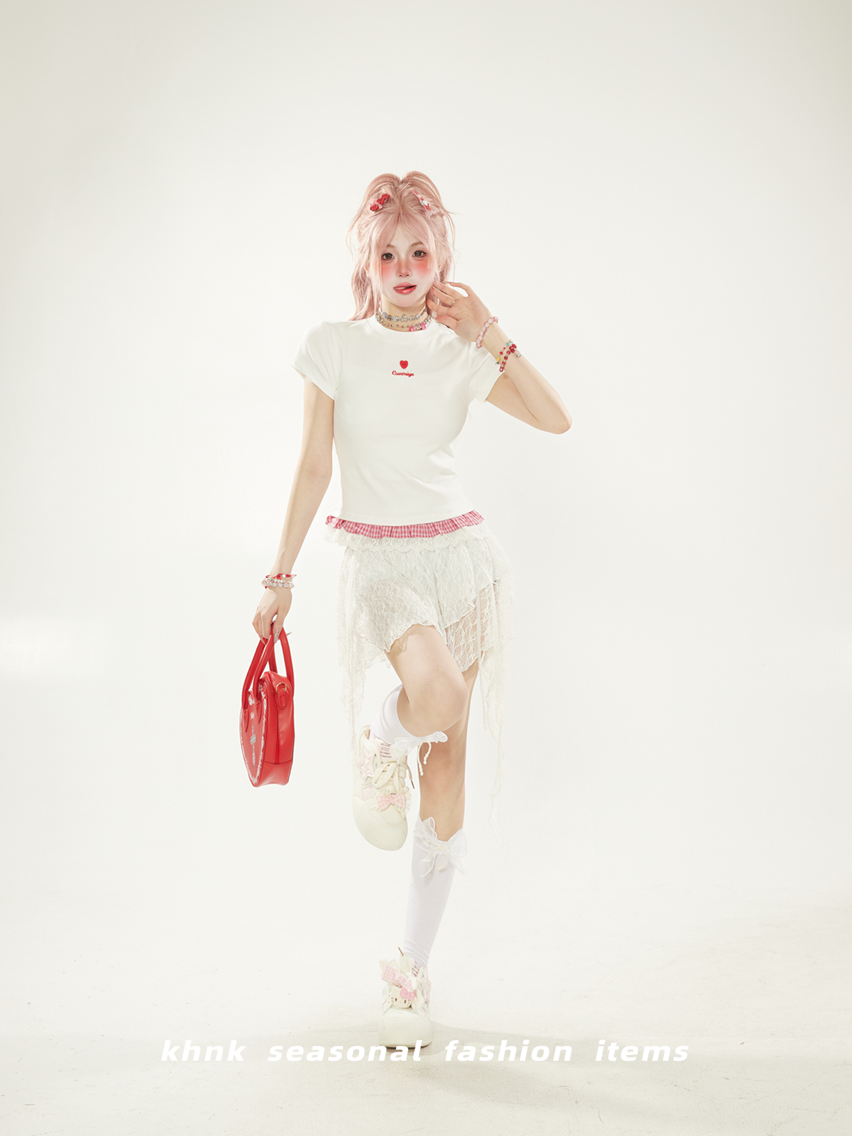 White Checkered Lace Spliced Shoulder Short Sleeve T-Shirt for Women - Summer Dopamine Outfit, Korean Style Slim Fashion Top White Checkered Lace Spliced Shoulder Short Sleeve T-Shirt for Women - Summer Dopamine Outfit, Korean Style Slim Fashion Top