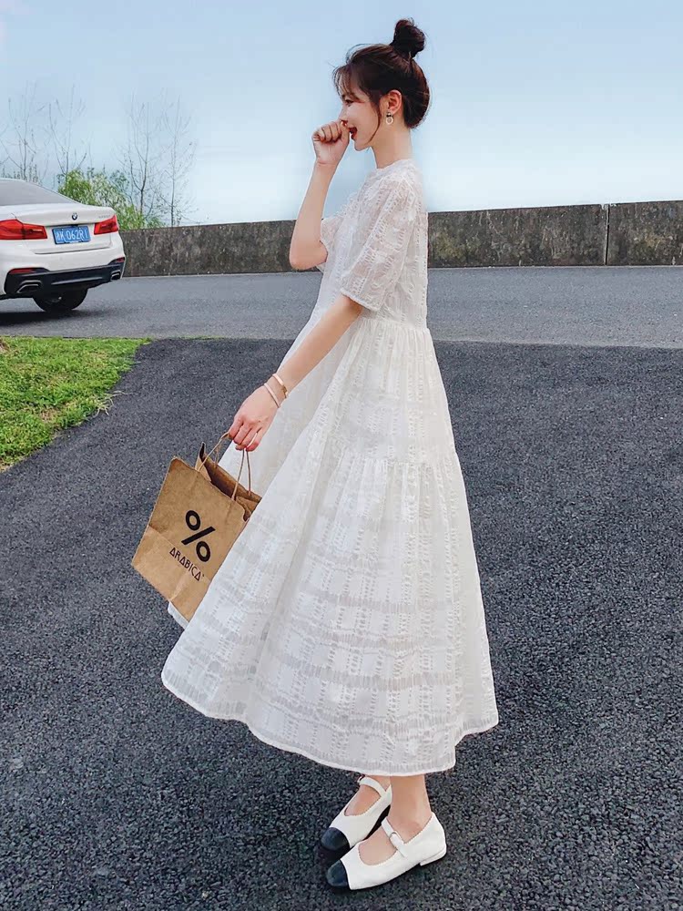 White Chiffon Dress with French Puff Sleeves for Women - Stunning Fairy Long Dress for Summer Beach Vacations 2025 White Chiffon Dress with French Puff Sleeves for Women - Stunning Fairy Long Dress for Summer Beach Vacations 2025
