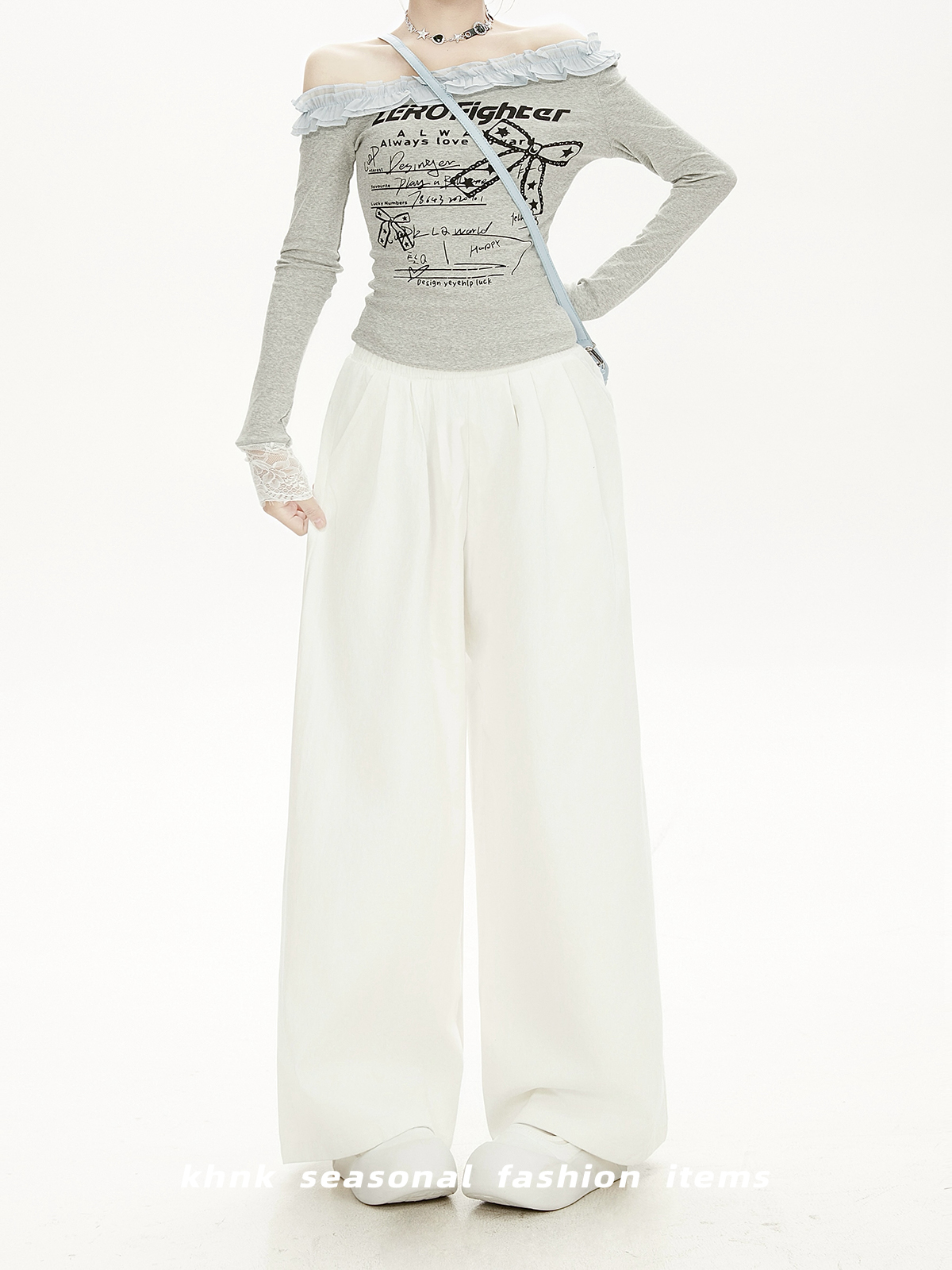 White Elastic Waist Draped Casual Pants for Women - 2025 Loose BF Style Wide-Leg Trousers, Trendy American Fashion White Elastic Waist Draped Casual Pants for Women - 2025 Loose BF Style Wide-Leg Trousers, Trendy American Fashion