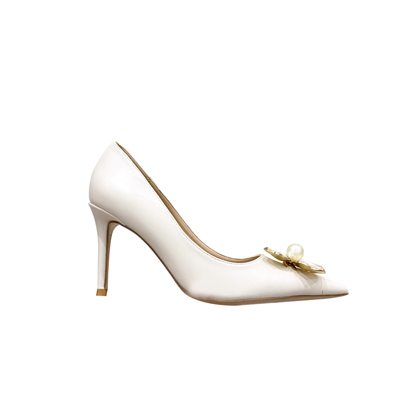 White Genuine Leather Fairy Style Pointed Toe High Heels for Women - Fresh Gardenia Design, Elegant Temperament, Perfect for Any Occasion White Genuine Leather Fairy Style Pointed Toe High Heels for Women - Fresh Gardenia Design, Elegant Temperament, Perfect for Any Occasion