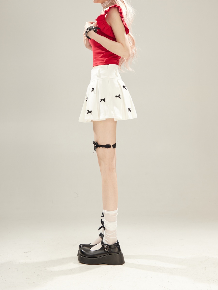 White High-Waisted Pleated Skirt with Bow Decoration - Spicy Girl Summer Fashion, Versatile Short Skirt for 90s Y2K Style White High-Waisted Pleated Skirt with Bow Decoration - Spicy Girl Summer Fashion, Versatile Short Skirt for 90s Y2K Style
