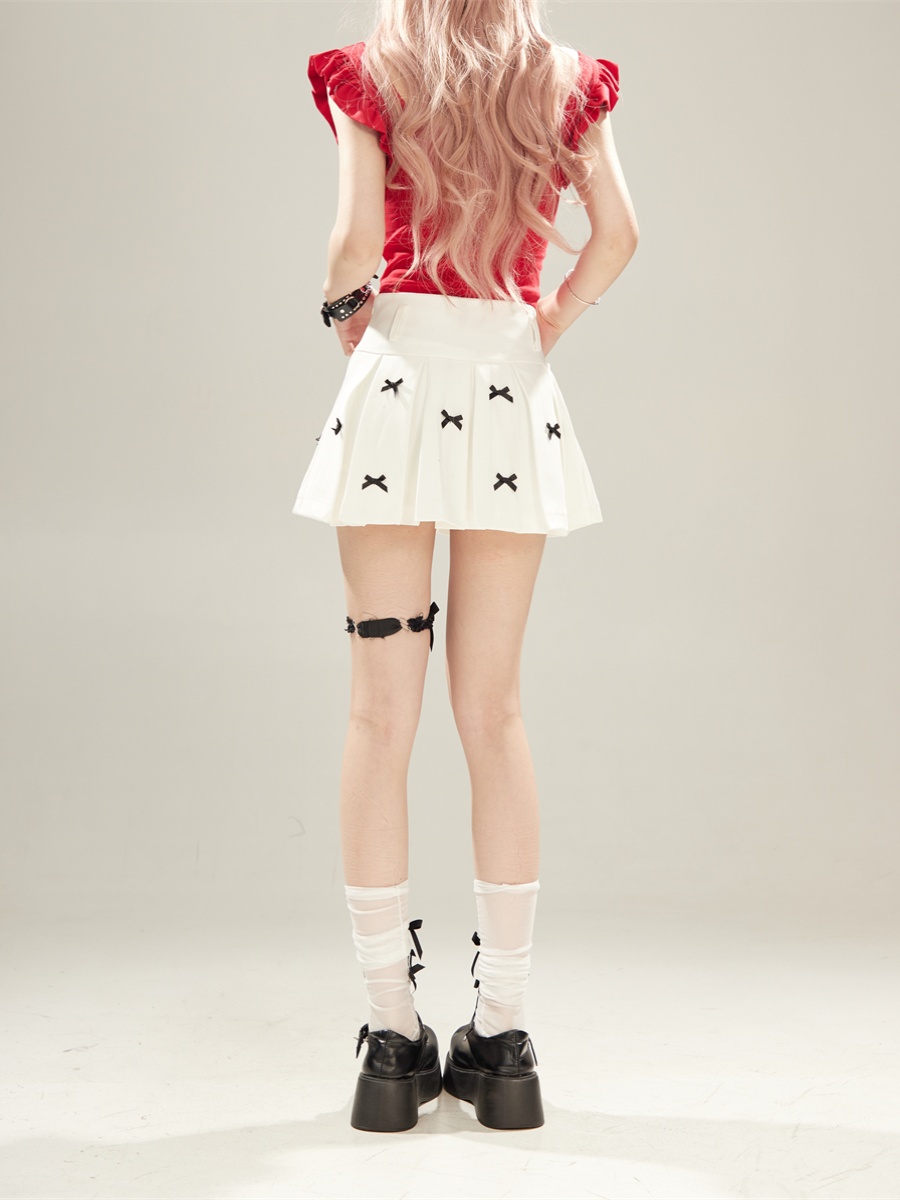 White High-Waisted Pleated Skirt with Bow Decoration - Spicy Girl Summer Fashion, Versatile Short Skirt for 90s Y2K Style White High-Waisted Pleated Skirt with Bow Decoration - Spicy Girl Summer Fashion, Versatile Short Skirt for 90s Y2K Style