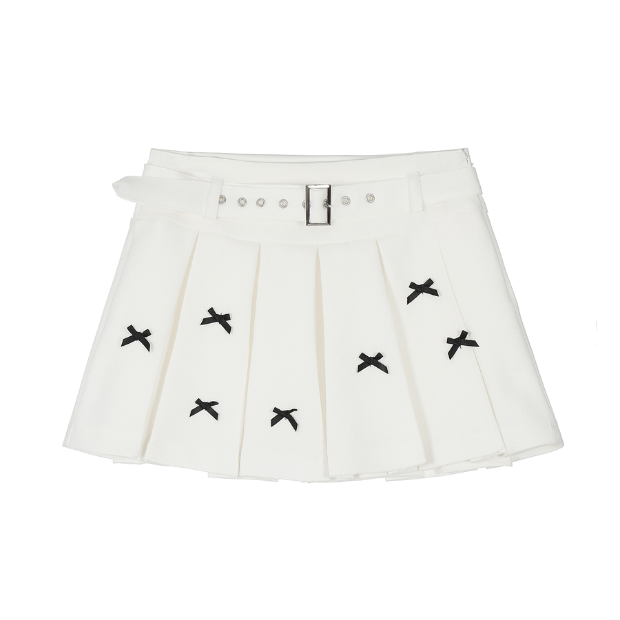 White High-Waisted Pleated Skirt with Bow Decoration - Spicy Girl Summer Fashion, Versatile Short Skirt for 90s Y2K Style
