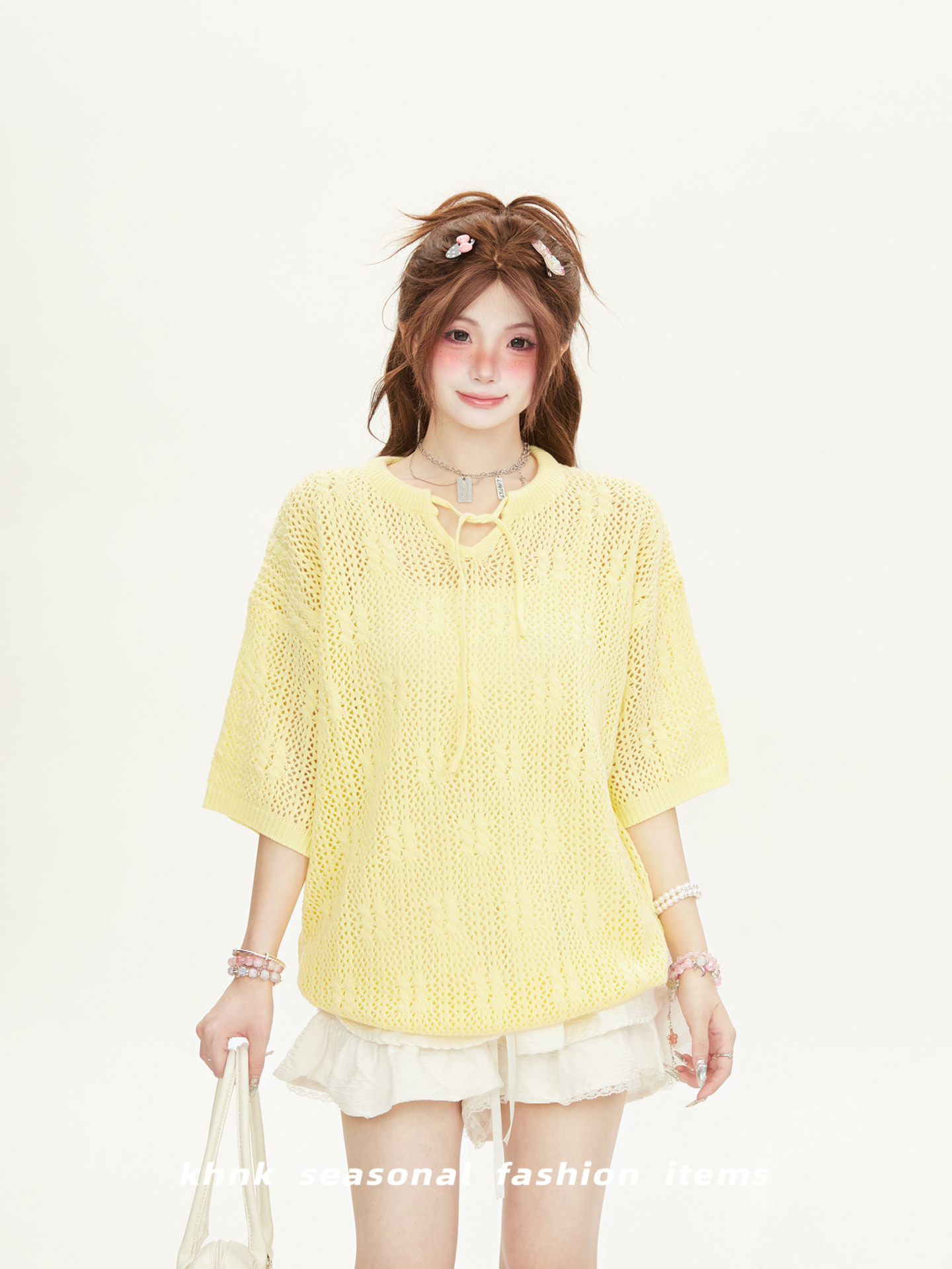 White Hollow Lace Crochet Short-Sleeve T-Shirt for Women – Trendy Loose Knit Summer Top, High-End Niche Fashion White Hollow Lace Crochet Short-Sleeve T-Shirt for Women – Trendy Loose Knit Summer Top, High-End Niche Fashion