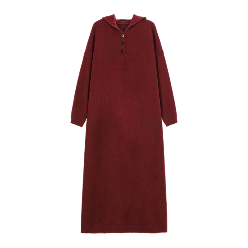 White Hooded Long-Sleeve Knitted Sweater Dress for Women - Korean Style, Loose Fit, Over-the-Knee, Autumn Winter Fashion White Hooded Long-Sleeve Knitted Sweater Dress for Women - Korean Style, Loose Fit, Over-the-Knee, Autumn Winter Fashion