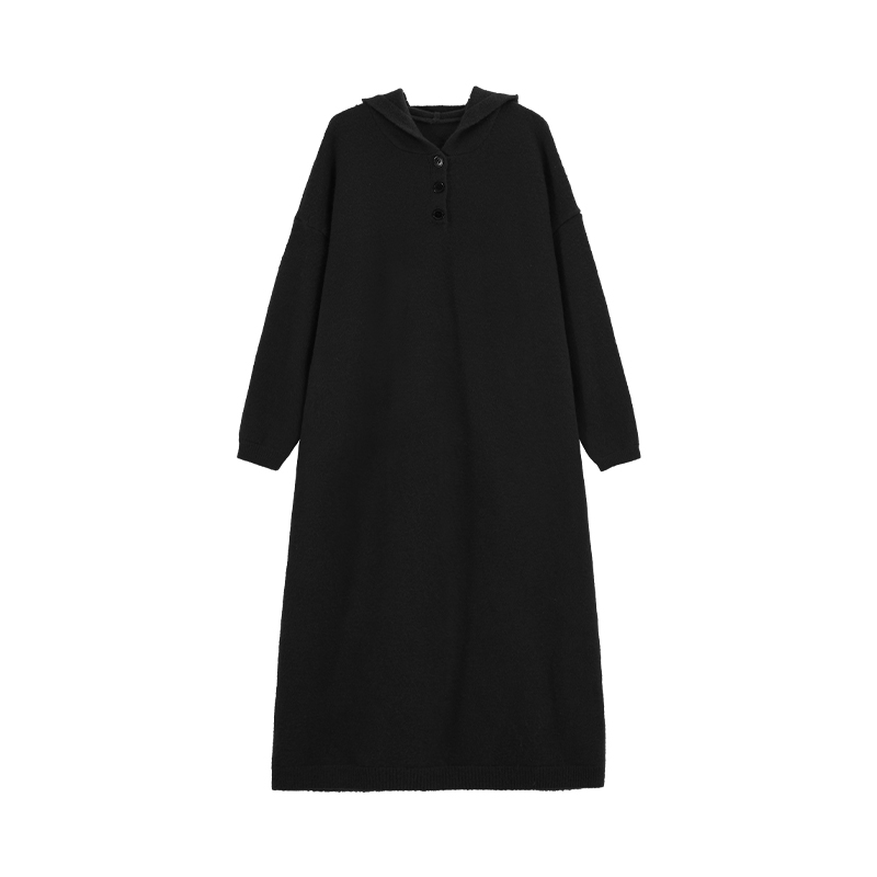 White Hooded Long-Sleeve Knitted Sweater Dress for Women - Korean Style, Loose Fit, Over-the-Knee, Autumn Winter Fashion White Hooded Long-Sleeve Knitted Sweater Dress for Women - Korean Style, Loose Fit, Over-the-Knee, Autumn Winter Fashion
