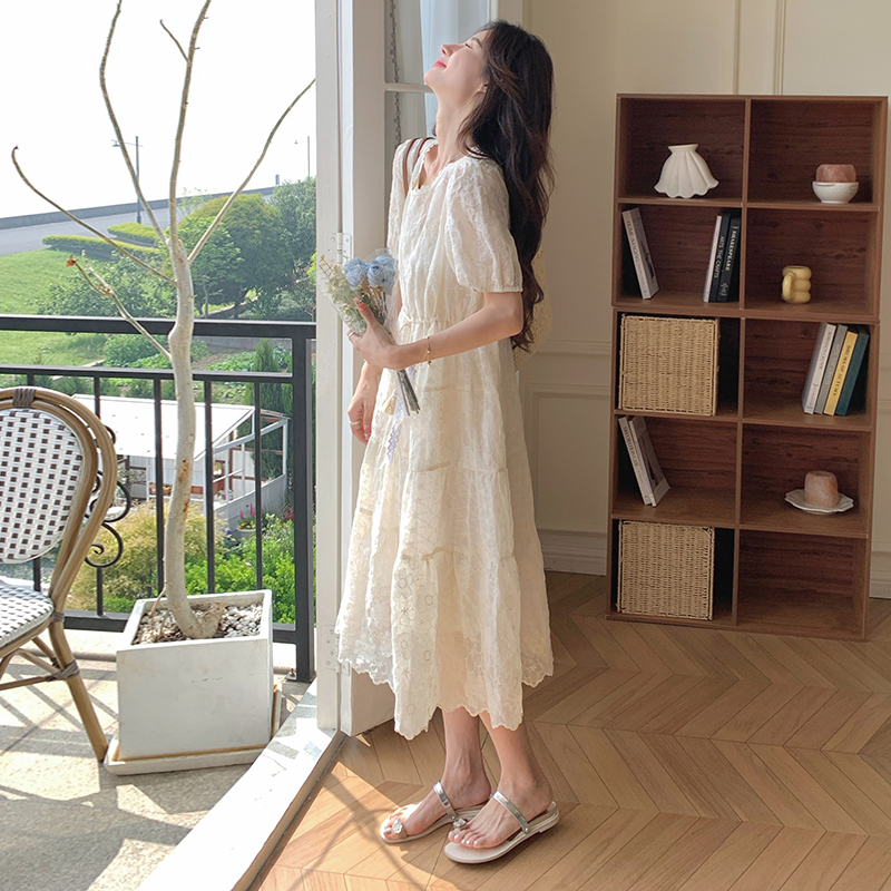 White Jacquard Sheer Dress for Women - Fairy-Like Loose Long Summer Dress for Beach Vacation 2025, Elegant and Romantic Style