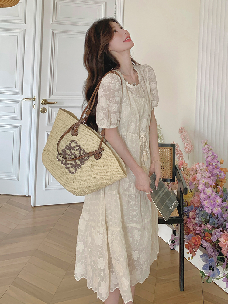 White Jacquard Sheer Dress for Women - Fairy-Like Loose Long Summer Dress for Beach Vacation 2025, Elegant and Romantic Style White Jacquard Sheer Dress for Women - Fairy-Like Loose Long Summer Dress for Beach Vacation 2025, Elegant and Romantic Style