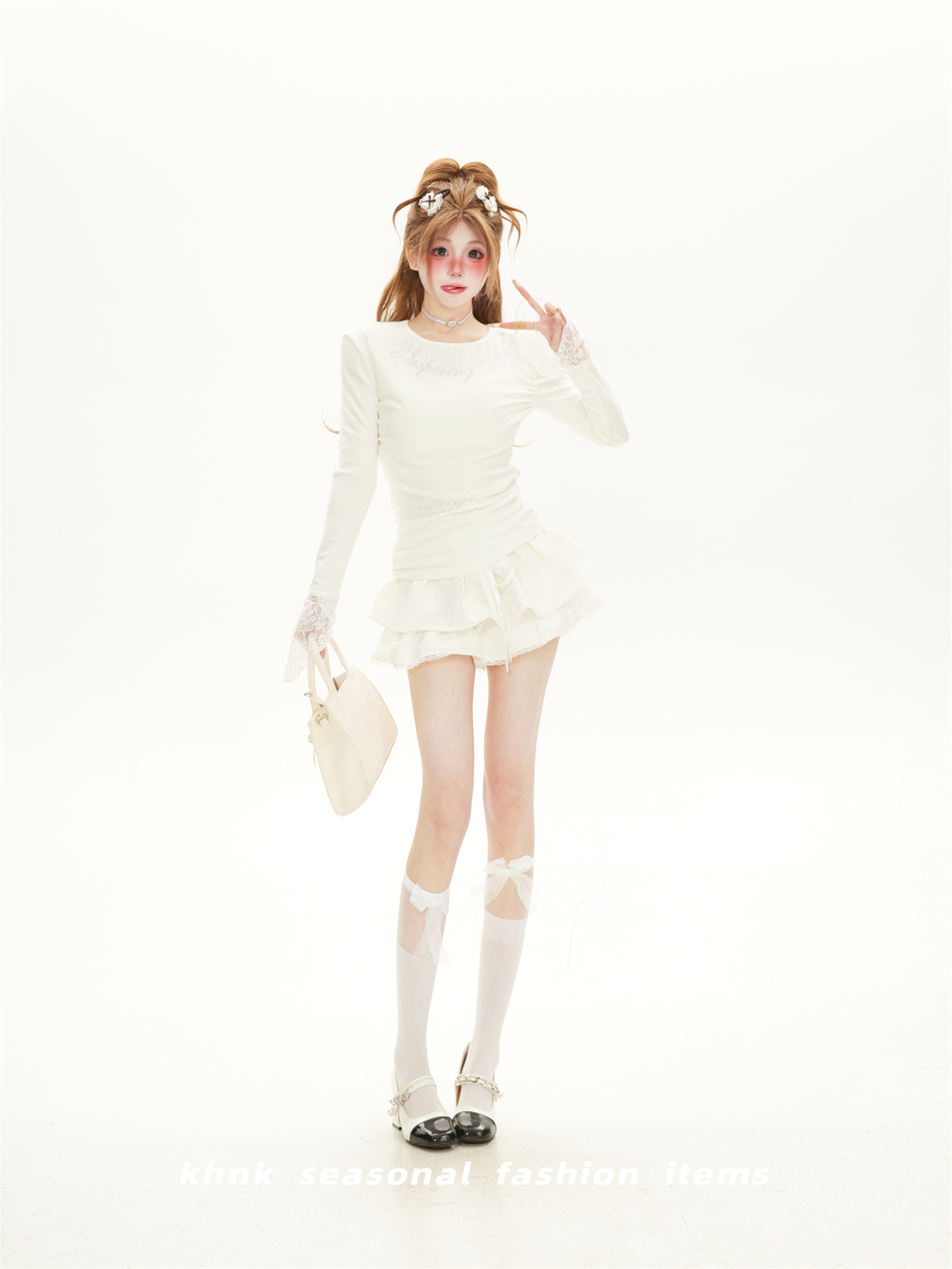 White Lace Spliced Waist-Exposing Bell Sleeve Top for Women - Slim-Fit Sexy T-Shirt in Designer Style White Lace Spliced Waist-Exposing Bell Sleeve Top for Women - Slim-Fit Sexy T-Shirt in Designer Style