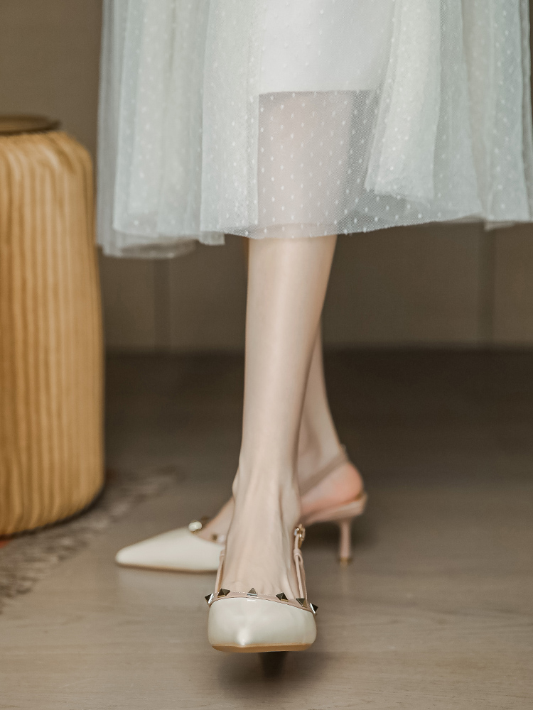 White Patent Leather Stiletto Heels for Women - Pointed Toe, French High-End Style, Summer Open-Toe Sandals, Chic Fashion Footwear White Patent Leather Stiletto Heels for Women - Pointed Toe, French High-End Style, Summer Open-Toe Sandals, Chic Fashion Footwear