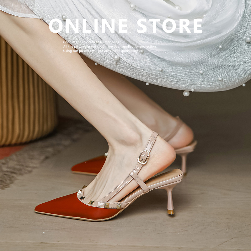 White Patent Leather Stiletto Heels for Women - Pointed Toe, French High-End Style, Summer Open-Toe Sandals, Chic Fashion Footwear White Patent Leather Stiletto Heels for Women - Pointed Toe, French High-End Style, Summer Open-Toe Sandals, Chic Fashion Footwear