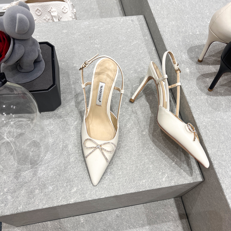White Pointed Toe High-Heeled Hollow Sandals with One-Strap Bow - Elegant Women's Footwear for 90s and Y2K Style White Pointed Toe High-Heeled Hollow Sandals with One-Strap Bow - Elegant Women's Footwear for 90s and Y2K Style