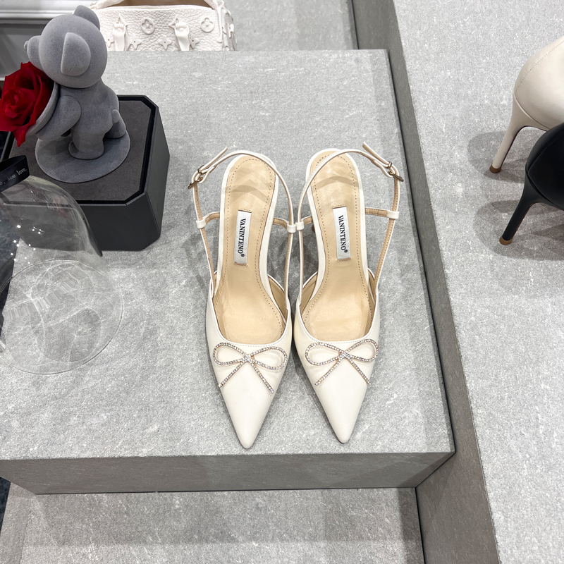 White Pointed Toe High-Heeled Hollow Sandals with One-Strap Bow - Elegant Women's Footwear for 90s and Y2K Style White Pointed Toe High-Heeled Hollow Sandals with One-Strap Bow - Elegant Women's Footwear for 90s and Y2K Style