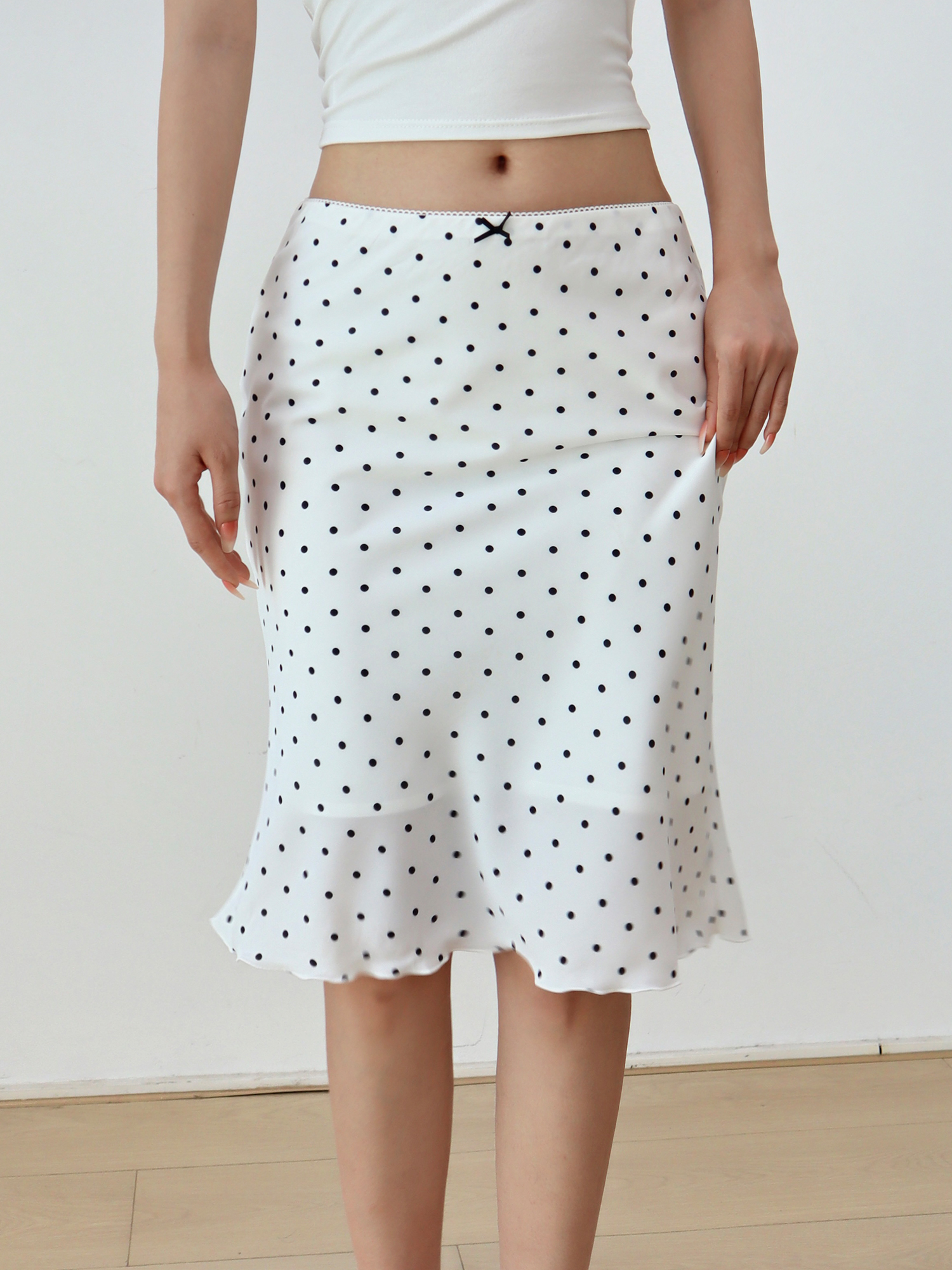 White Polka Dot Midi Skirt for Women - Summer Retro Slim Fit A-Line Skirt, Versatile Fashion Essential for Y2K Style and Everyday Wear