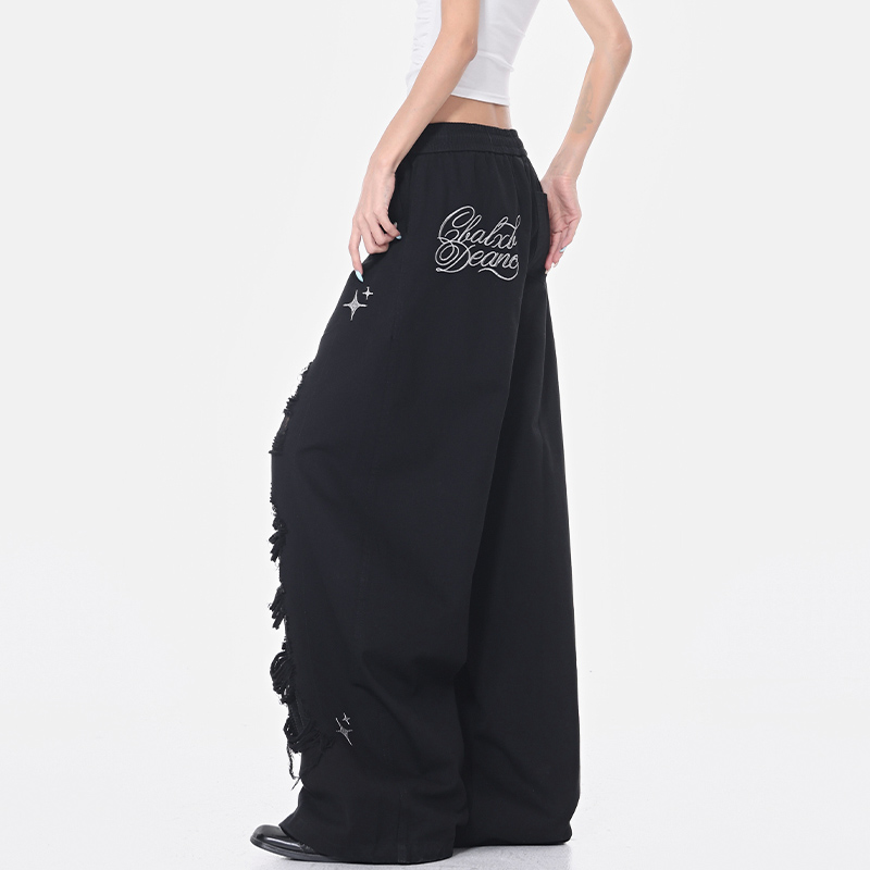 White Ripped Patchwork Lace Dance Long Pants for Women - High Waist Drawstring Casual Summer Trousers, Y2K Style White Ripped Patchwork Lace Dance Long Pants for Women - High Waist Drawstring Casual Summer Trousers, Y2K Style