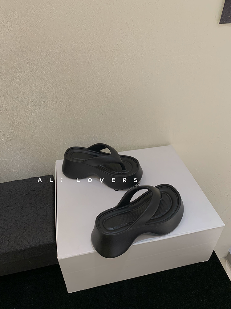 White Thong Sandals for Women - Summer 2025 Thick-Soled Flip-Flops for Petite Height Boost - Trendy Summer Footwear