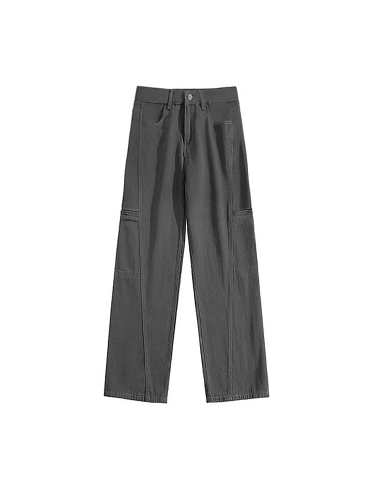 Wide-Leg Deep Gray Denim Cargo Pants for Women - Summer Loose Fit, Slimming Multi-Pocket Casual Style Wide-Leg Deep Gray Denim Cargo Pants for Women - Summer Loose Fit, Slimming Multi-Pocket Casual Style