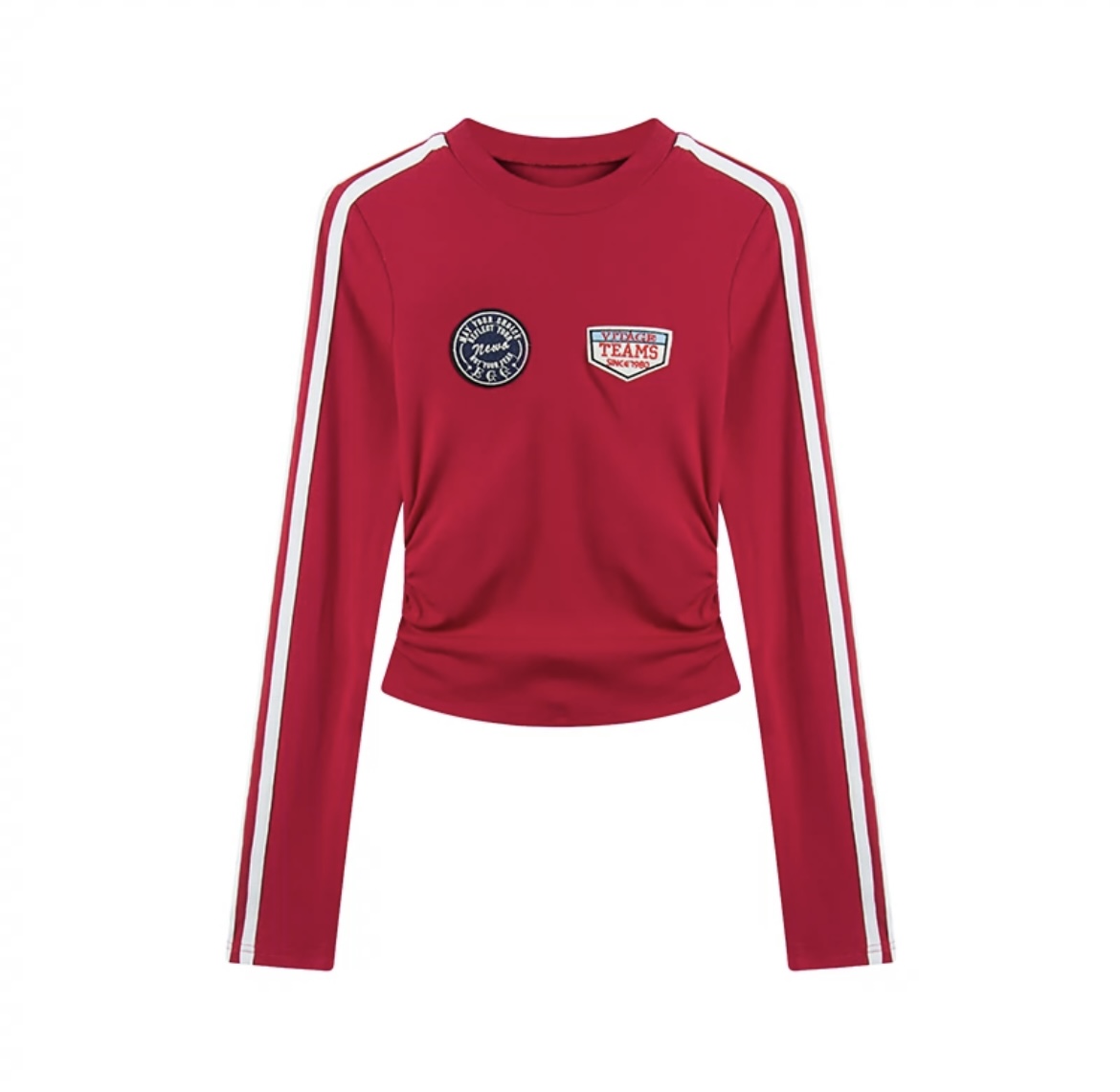 Wine Red Striped Jazz Dance Outfit: Retro Short Tight Top with Navy Quick-Dry Cargo Pants for 90s Inspired Style