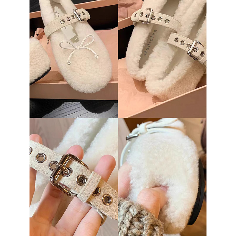 Winter Mary Jane Flats for Women - Fluffy Wool One-Piece Bow Design, Comfortable Ballet-Style Single Strap Shoes Winter Mary Jane Flats for Women - Fluffy Wool One-Piece Bow Design, Comfortable Ballet-Style Single Strap Shoes