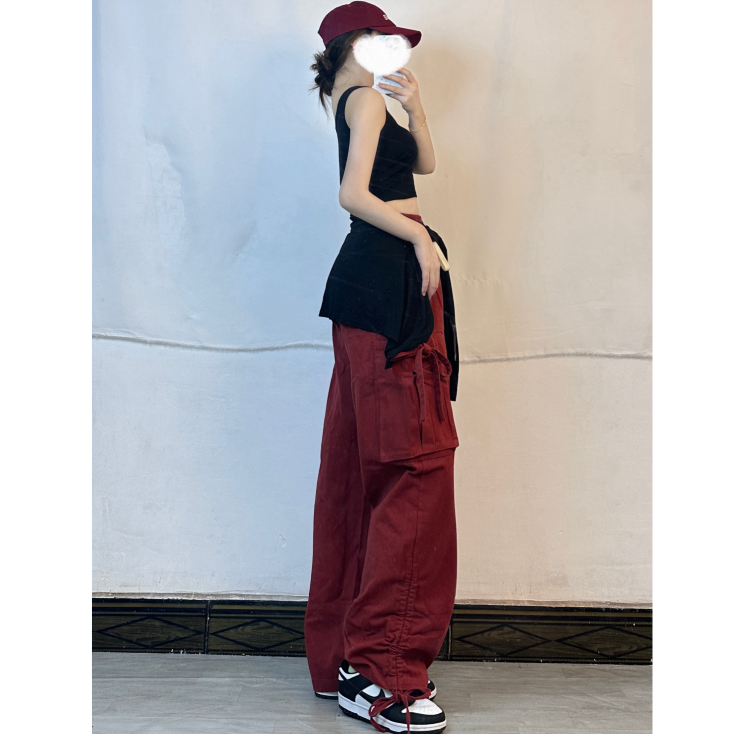 Women’s American Red Cargo Pants - Kpop High Street Wide Leg Jazz Dance Outfit for Hot Girl Style Women’s American Red Cargo Pants - Kpop High Street Wide Leg Jazz Dance Outfit for Hot Girl Style