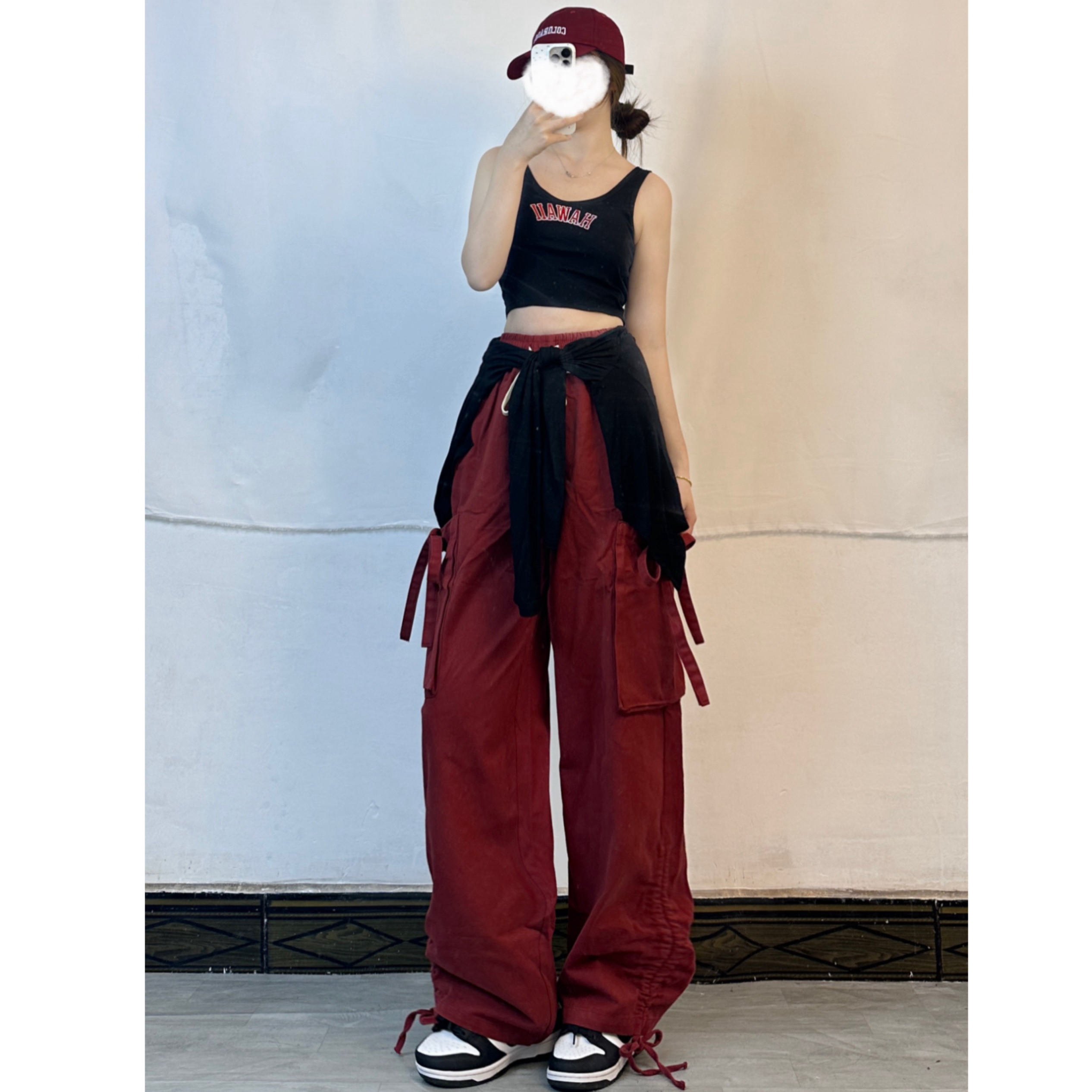 Women’s American Red Cargo Pants - Kpop High Street Wide Leg Jazz Dance Outfit for Hot Girl Style Women’s American Red Cargo Pants - Kpop High Street Wide Leg Jazz Dance Outfit for Hot Girl Style