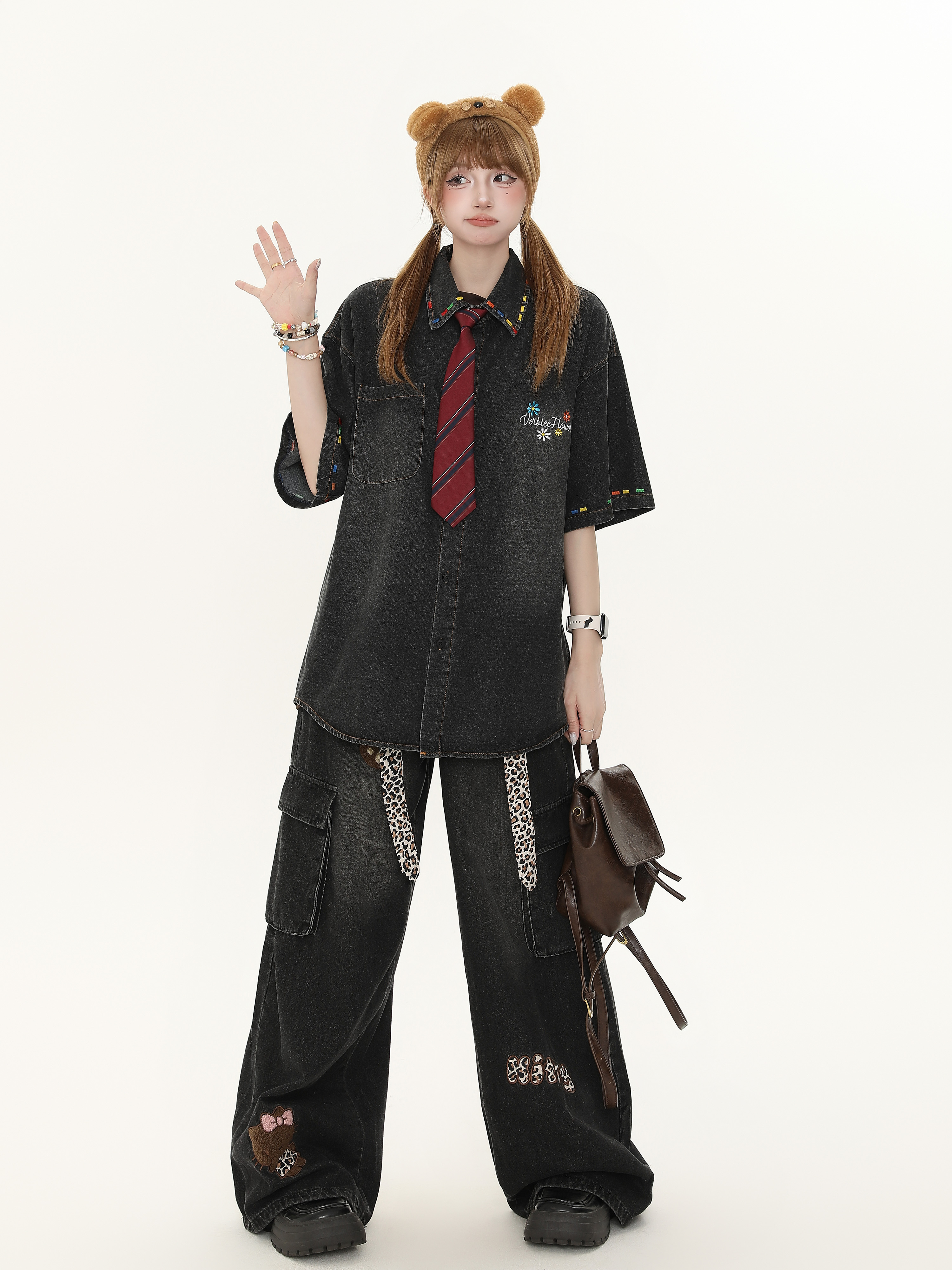 Women's American Retro Cartoon Printed Denim Shirt - Loose Casual Versatile Top for Autumn, Y2K Style Women's American Retro Cartoon Printed Denim Shirt - Loose Casual Versatile Top for Autumn, Y2K Style