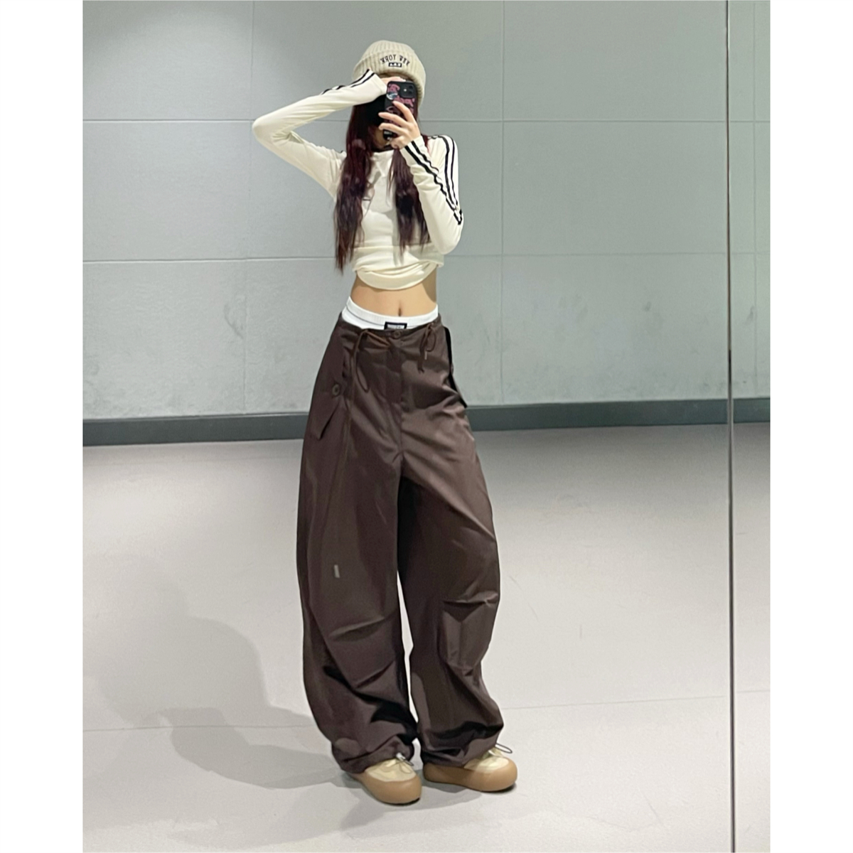 Women's American Retro Coffee Color Quick-Dry Loose Dance Pants with Tapered Cuffs - Stylish Cargo Work Pants