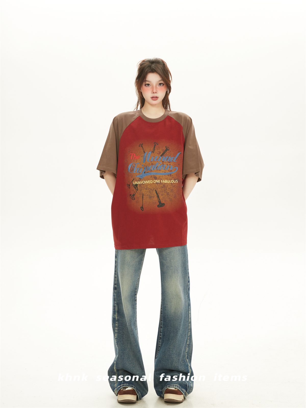 Womenâ€™s American Retro Color-Blocking Hip-Hop Raglan T-Shirt - Spliced Loose Fit Short Sleeve Summer Top