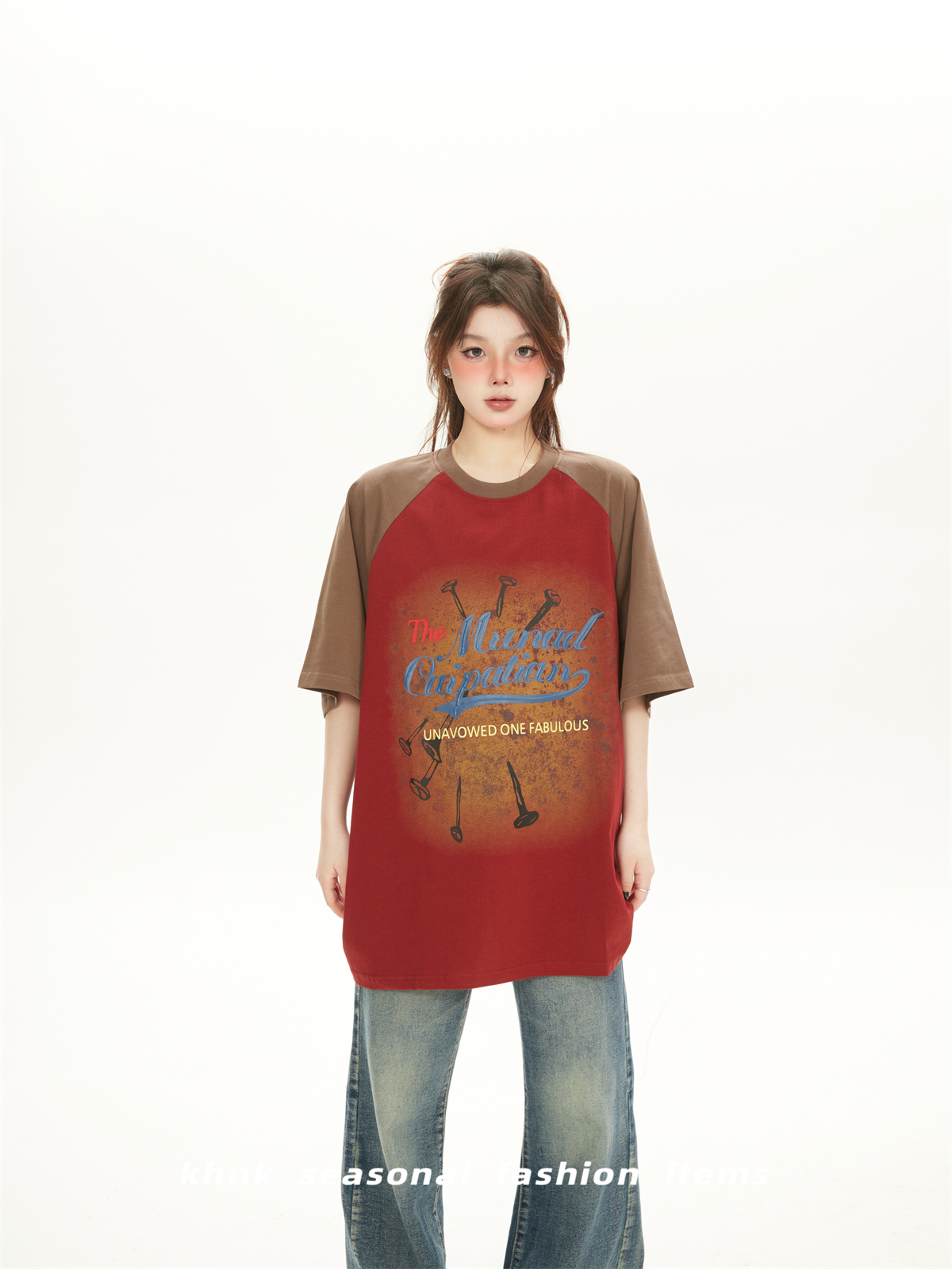 Womenâ€™s American Retro Color-Blocking Hip-Hop Raglan T-Shirt - Spliced Loose Fit Short Sleeve Summer Top