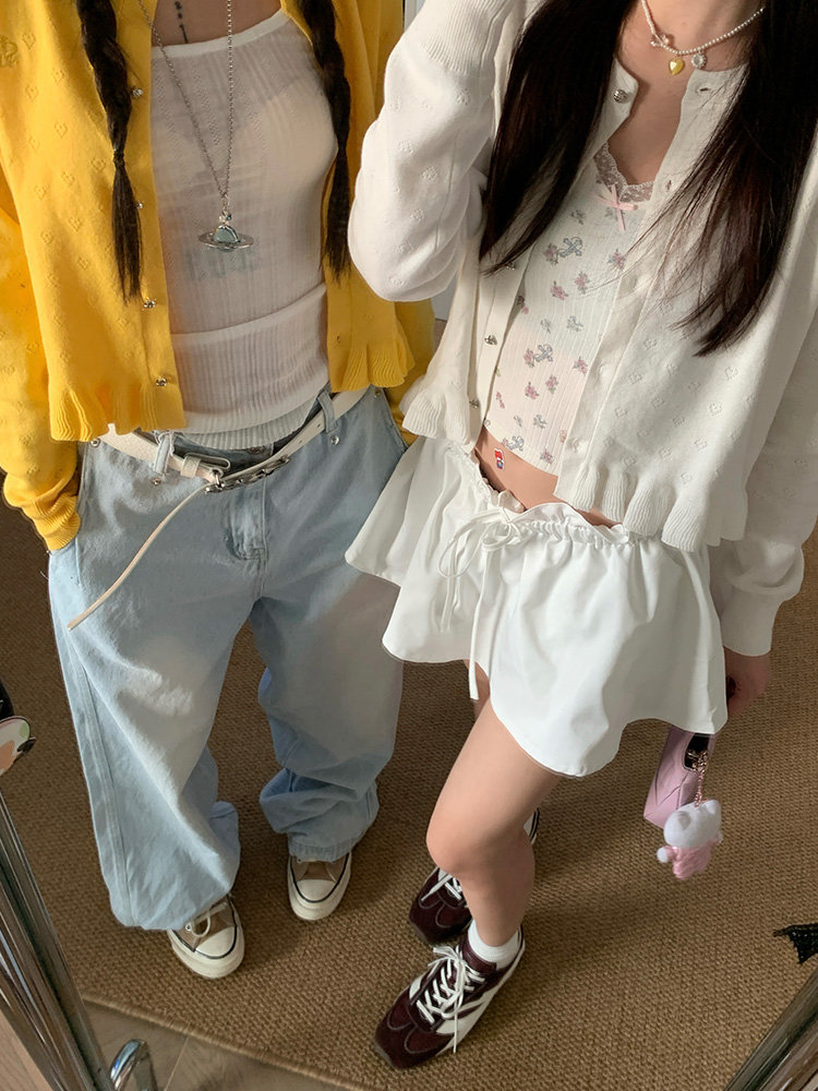 Women’s American Retro Ruffled Lace Knitted Cardigan - Loose Casual Long Sleeve Round Neck Top for Spring Fashion Women’s American Retro Ruffled Lace Knitted Cardigan - Loose Casual Long Sleeve Round Neck Top for Spring Fashion