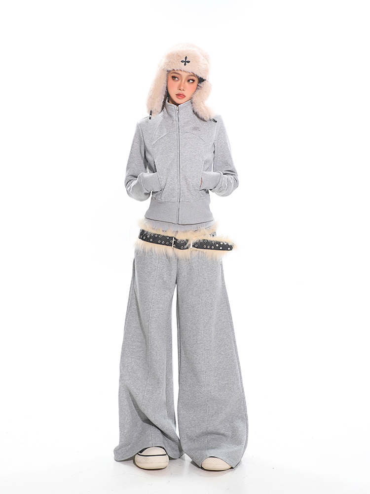 Women's American Vintage Casual Sports Pants - Thickened Gray Loose Draped Wide-Leg Sweatpants for Autumn Winter Style Women's American Vintage Casual Sports Pants - Thickened Gray Loose Draped Wide-Leg Sweatpants for Autumn Winter Style
